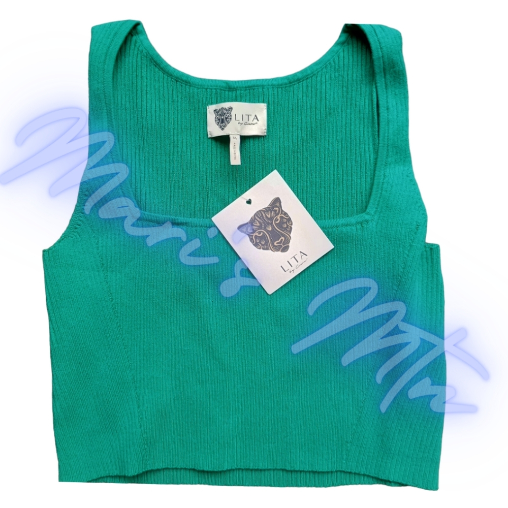 NWT REVOLVE LITA by Ciara True Rib Tank Crop Top Water Garden Green NWT